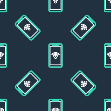 Kalp atış hızı monitörü olan çizgi akıllı telefonu simgesi siyah arkaplanda izole edilmiş. Vektör