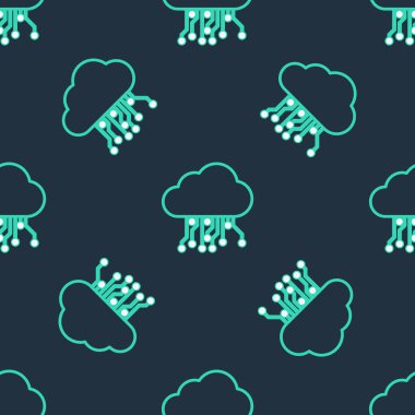 Simge simgelerinin çizgi interneti siyah arkaplanda izole edilmiş kusursuz desen. Bulut hesaplama tasarım konsepti. Dijital ağ bağlantısı. Vektör