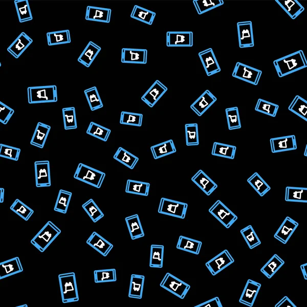 线路移动电话和购物车图标隔离无缝模式的黑色背景 网上购物符号 超级市场篮子的象征 — 图库矢量图片