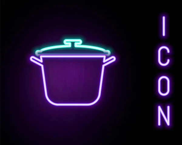 Leuchtende Leuchtschrift Kochtopf Symbol Isoliert Auf Schwarzem Hintergrund Kochen Oder — Stockvektor