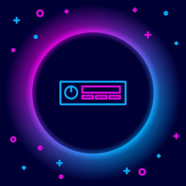 Parlayan neon hattı Car Audio simgesi siyah arkaplanda izole edildi. Radyo arabasının ses simgesiyim. Renkli taslak konsepti. Vektör