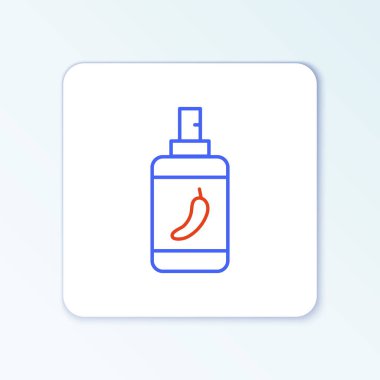 Beyaz arkaplanda çizgi biber gazı ikonu izole edildi. OC gazı. Capsicum nefsi müdafaa spreyi. Renkli taslak konsepti. Vektör