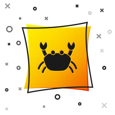 Beyaz arkaplanda siyah yengeç simgesi izole edildi. Sarı kare düğme. Vektör..