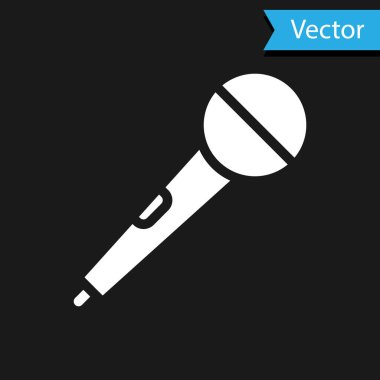Siyah arkaplanda beyaz mikrofon simgesi izole edildi. Radyodaki mikrofondan. Sözcü işareti. Vektör.