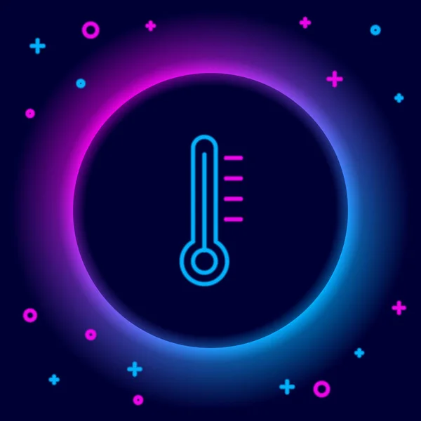 Parlayan Neon Hattı Meteoroloji Termometresi Siyah Arkaplanda Izole Edilmiş Ikonu — Stok Vektör