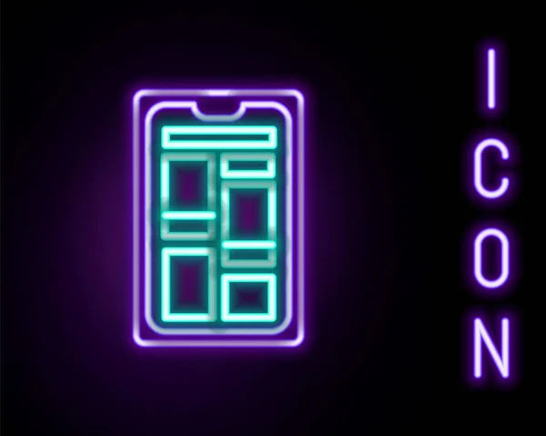 Izzó Neon Line Online Vásárlás Mobiltelefon Ikon Elszigetelt Fekete Alapon — Stock Vector