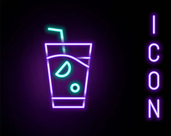 Gloeiende Neon Lijn Verse Smoothie Icoon Geïsoleerd Zwarte Achtergrond Kleurrijk — Stockvector