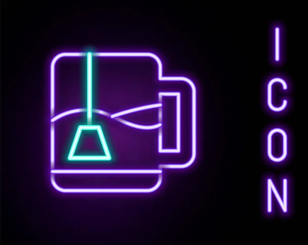 Glödande Neon Linje Cup Med Väska Ikon Isolerad Svart Bakgrund — Stock vektor