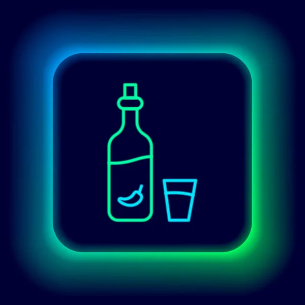Világító Neon Vonal Vodka Borssal Üveg Ikon Elszigetelt Fekete Alapon — Stock Vector
