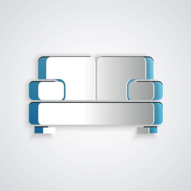 Kağıt kesme Kanepesi simgesi gri arkaplanda izole edildi. Kağıt sanatı tarzı. Vektör.