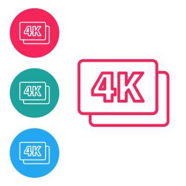 Kırmızı çizgi 4k Ultra HD simgesi beyaz arkaplanda izole edildi. Simgeleri daire düğmelerine ayır. Vektör.