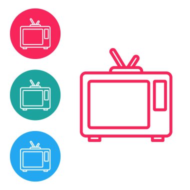 Kırmızı çizgi Retro TV simgesi beyaz arkaplanda izole edildi. Televizyon tabelası. Simgeleri daire düğmelerine ayır. Vektör.