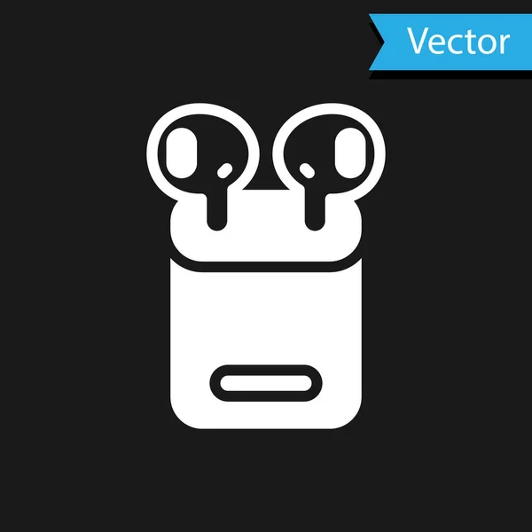 Auriculares White Air Caja Icono Aislado Sobre Fondo Negro Soporte — Vector de stock