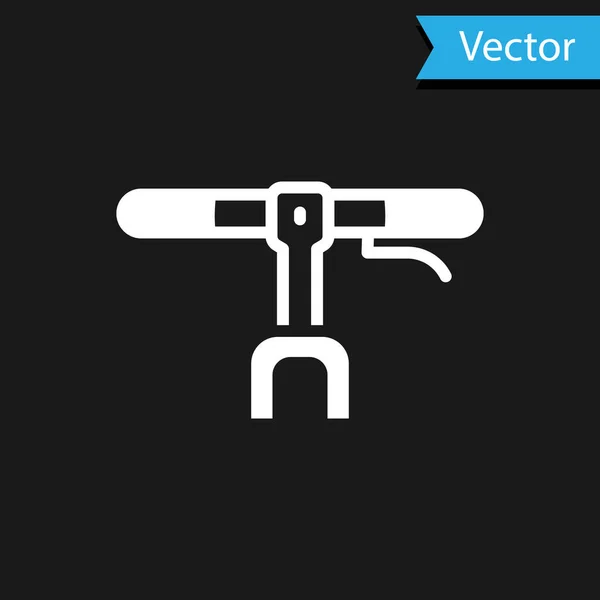 Bicicleta Blanca Icono Del Manillar Aislado Sobre Fondo Negro Vector — Vector de stock