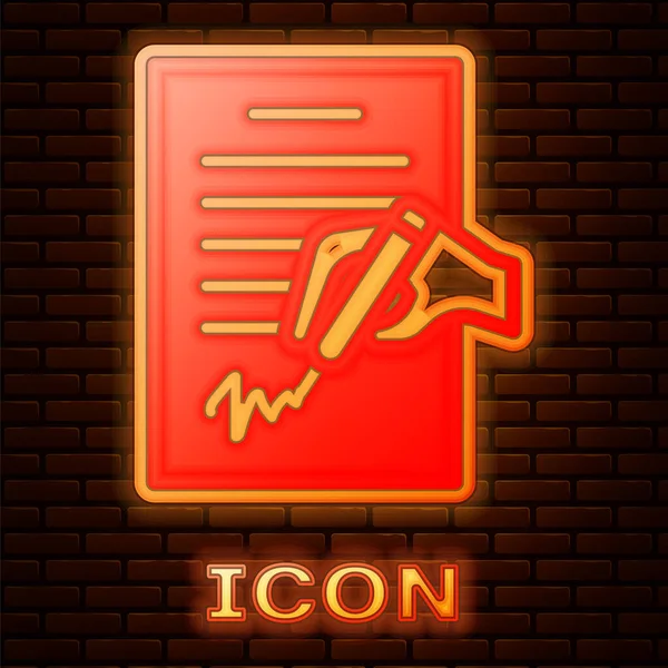 Gloeiende Neon Petition Icoon Geïsoleerd Bakstenen Muur Achtergrond Vector — Stockvector