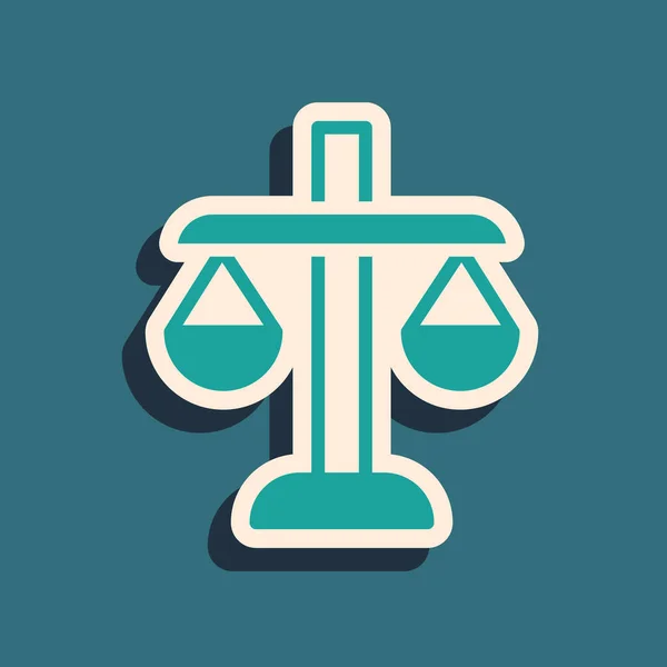 Groene Schalen Van Justitie Pictogram Geïsoleerd Groene Achtergrond Het Symbool — Stockvector