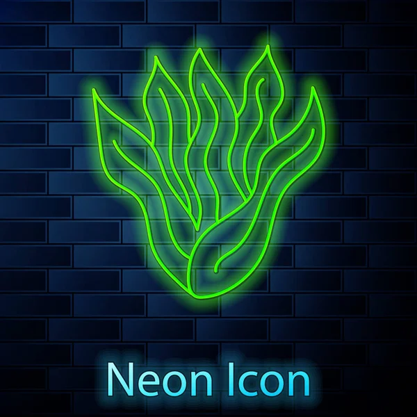 Leuchtende Neon Linie Algen Symbol Isoliert Auf Backsteinwand Hintergrund Unterwasseralgen — Stockvektor