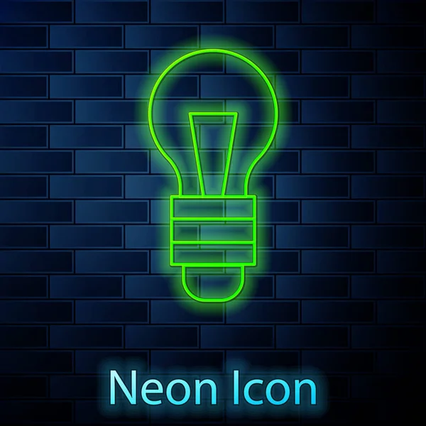 レンガの壁の背景にアイコンの概念でネオン電球を光る エネルギーとアイデアのシンボル インスピレーションの概念 ベクトル — ストックベクタ