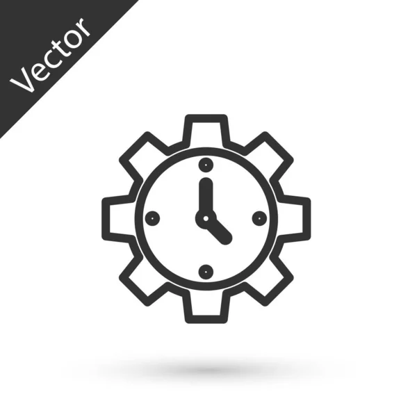 Grey Line Time Management Icon Isolated White Background Clock Gear — Stock Vector