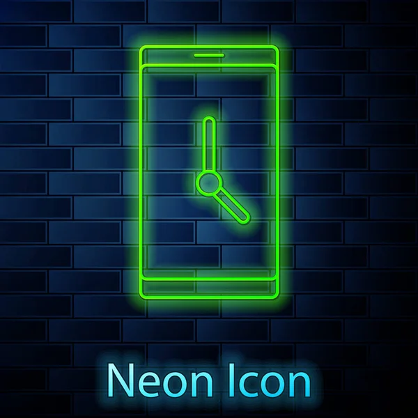 Linea Neon Incandescente Icona Dell Interfaccia Smartphone Dell App Sveglia — Vettoriale Stock