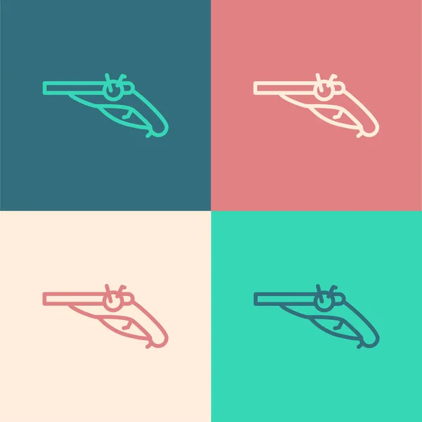 Pop Art Line Vintage Pistols Icon Isolated Color Background Ancient — Stock Vector