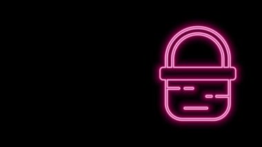 Parlayan neon çizgisi Basket simgesi siyah arkaplanda izole edildi. İnternetten satın alma konsepti. Servis tabelası. Alışveriş arabası sembolü. 4K Video hareketli grafik canlandırması