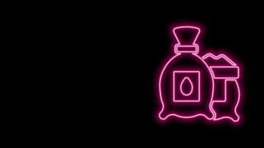 Siyah zemin üzerinde izole edilmiş özel bir bitki simgesinin tohumlarıyla dolu parlak neon hattı. 4K Video hareketli grafik canlandırması