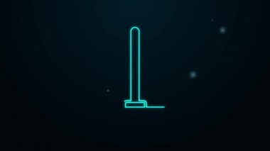 Parlayan neon çizgisi tırmık simgesi siyah arkaplanda izole edildi. Bahçecilik, tarım, çiftçilik aleti. Toprak işçisi. Temizlik ekipmanları. 4K Video hareketli grafik canlandırması