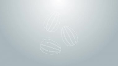 Gri arka planda izole edilmiş özel bir bitki simgesinin mavi çizgisi tohumları. 4K Video hareketli grafik canlandırması