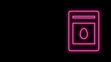Siyah zemin üzerinde izole edilmiş özel bir bitki simgesinin tohumlarıyla dolu parlak neon hattı. 4K Video hareketli grafik canlandırması