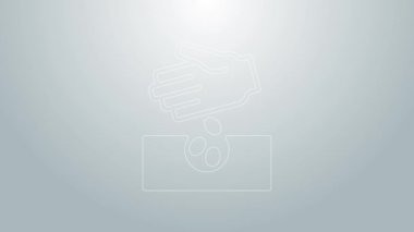 Gri arka planda izole edilmiş özel bir bitki simgesinin mavi çizgisi tohumları. 4K Video hareketli grafik canlandırması