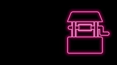 Parlayan neon hattı siyah arkaplanda izole edilmiş bir simge. 4K Video hareketli grafik canlandırması