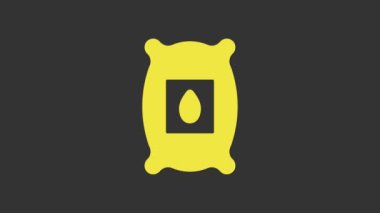 Gri arka planda izole edilmiş özel bir bitki simgesinin tohumlarıyla dolu sarı paket. 4K Video hareketli grafik canlandırması