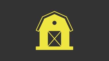 Sarı Çiftlik Evi simgesi gri arka planda izole edilmiş. 4K Video hareketli grafik canlandırması