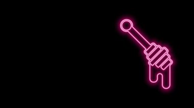 Parlayan neon hattı Bal Dipper çubuğu simgesi siyah arkaplanda izole edildi. Tatlı kepçe. 4K Video hareketli grafik canlandırması