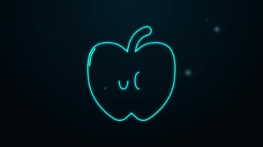 Parlayan neon çizgisi Apple simgesi siyah arkaplanda izole edildi. Yaprak sembollü meyve. 4K Video hareketli grafik canlandırması