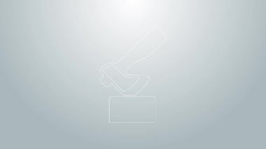 Mavi çizgi tahta balta simgesi gri arkaplanda izole edildi. Oduncu baltası. 4K Video hareketli grafik canlandırması