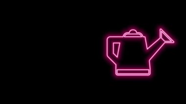 Parlayan neon hattı, siyah arkaplanda izole edilmiş bir konserve kutusu simgesi. Sulama sembolü. 4K Video hareketli grafik canlandırması
