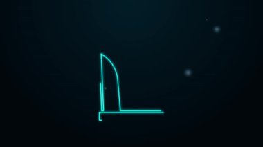 Parlayan neon hattı su geçirmez lastik bot simgesi siyah arkaplanda izole edildi. Yağmurlu hava, balıkçılık, bahçe işleri için çizme. 4K Video hareketli grafik canlandırması