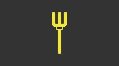 Sarı Bahçe yabası simgesi gri arkaplanda izole edilmiş. Bahçe çatalı işareti. Bahçecilik, tarım, çiftçilik aleti. 4K Video hareketli grafik canlandırması