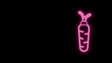 Parlayan neon çizgisi, siyah arkaplanda izole edilmiş havuç simgesi. 4K Video hareketli grafik canlandırması