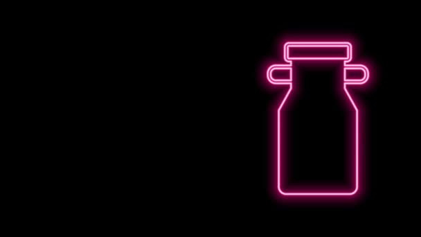 Gloeiende neon lijn Kan container voor melk pictogram geïsoleerd op zwarte achtergrond. 4K Video motion grafische animatie — Stockvideo