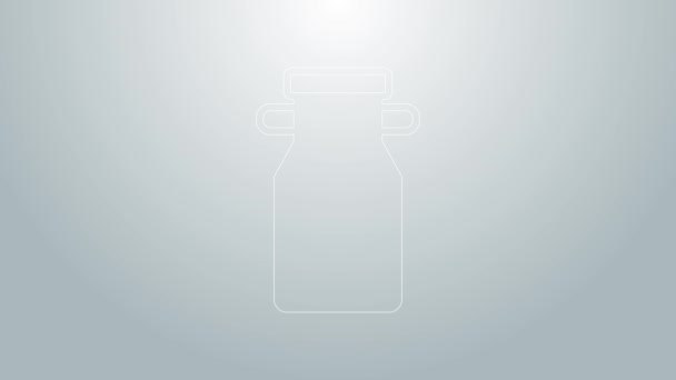 Línea azul Contenedor de latas para icono de leche aislado sobre fondo gris. Animación gráfica de vídeo 4K — Vídeos de Stock