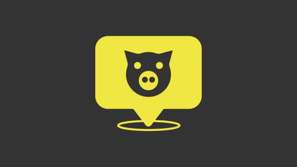 Icona del maiale giallo isolata su sfondo grigio. Simbolo animale. Animazione grafica 4K Video motion — Video Stock
