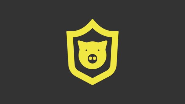 Yellow Shield with pig icon isolated on grey background. Animal symbol. 4K Video motion graphic animation — Stock Video