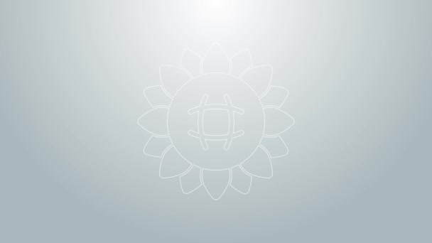 Modrá čára Ikona slunečnice izolované na šedém pozadí. Grafická animace pohybu videa 4K — Stock video