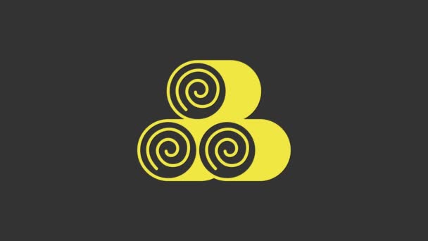 Žlutá role ikony sena izolované na šedém pozadí. Grafická animace pohybu videa 4K — Stock video