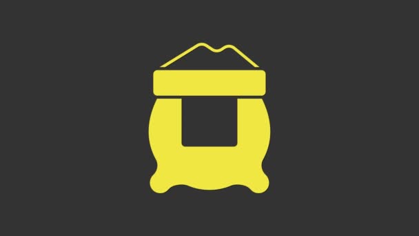Желтый мешок с иконой муки выделен на сером фоне. Видеографическая анимация 4K — стоковое видео