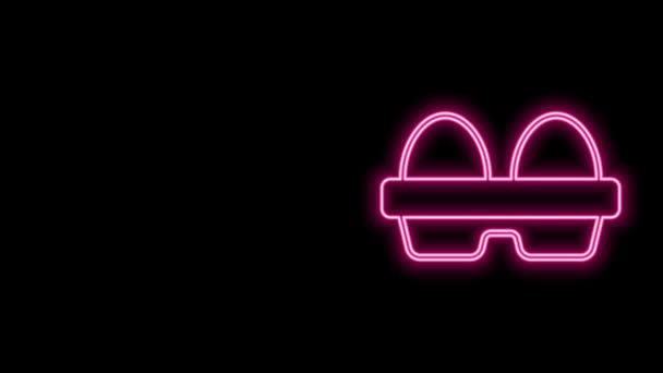 Leuchtende Neon-Linie Hühnerei in Schachtel Symbol isoliert auf schwarzem Hintergrund. 4K Video Motion Grafik Animation — Stockvideo