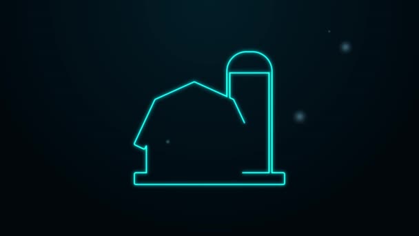 Glowing neon line Farm house icon isolated on black background. 4K Video motion graphic animation — Stock Video